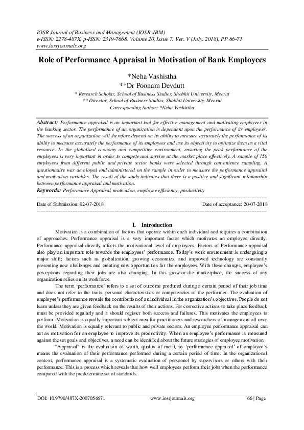 (PDF) Role of Performance Appraisal in Motivation of Bank Employees