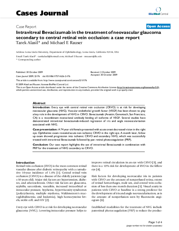 (PDF) Intravitreal Bevacizumab in the treatment of neovascular glaucoma ...