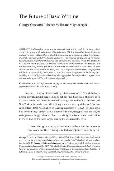 (PDF) The Future of Basic Writing