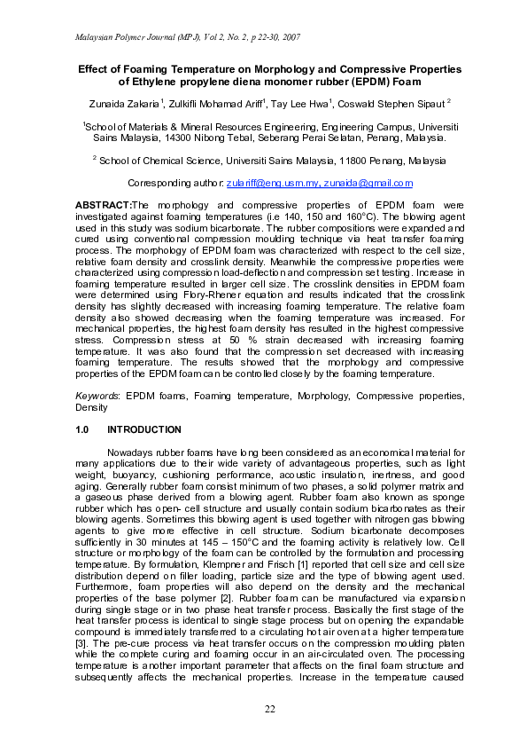 (PDF) Effect of Foaming Temperature on Morphology and Compressive ...