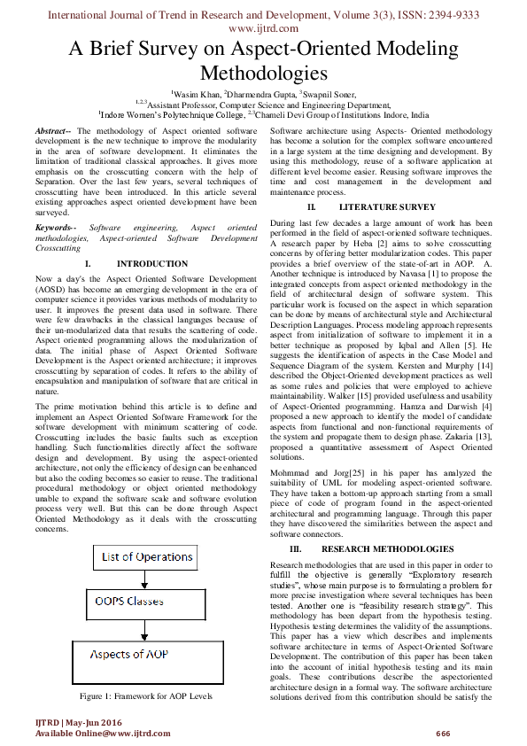(PDF) A Brief Survey on Aspect-Oriented Modeling Methodologies