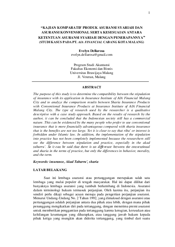 Kajian Komparatif Produk Asuransi Syariah Dan Asuransi