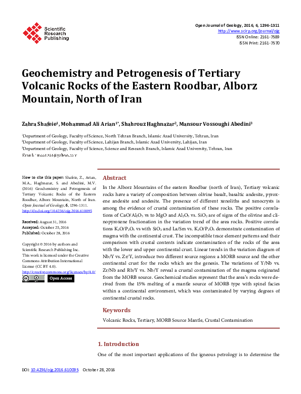 (PDF) Geochemistry and Petrogenesis of Tertiary Volcanic Rocks of the ...