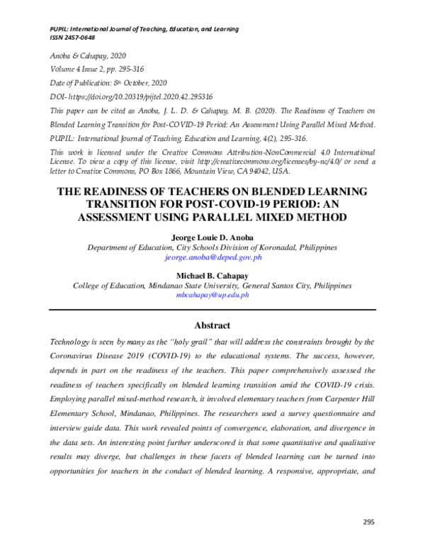 (PDF) The Readiness of Teachers on Blended Learning Transition for POST ...
