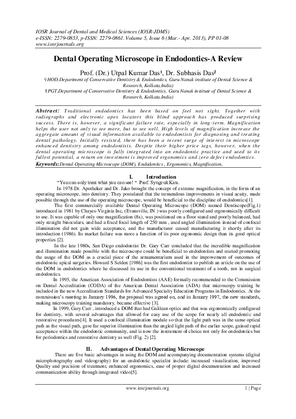 (PDF) Dental Operating Microscope in EndodonticsA Review Utpal Kumar