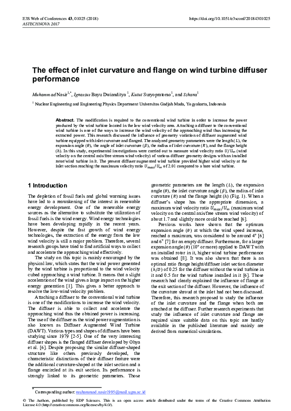 (PDF) The effect of inlet curvature and flange on wind turbine diffuser ...