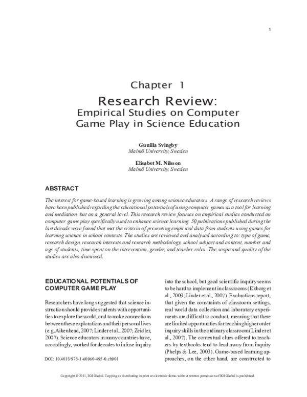 (PDF) Research review: Empirical studies on Computer game play in ...