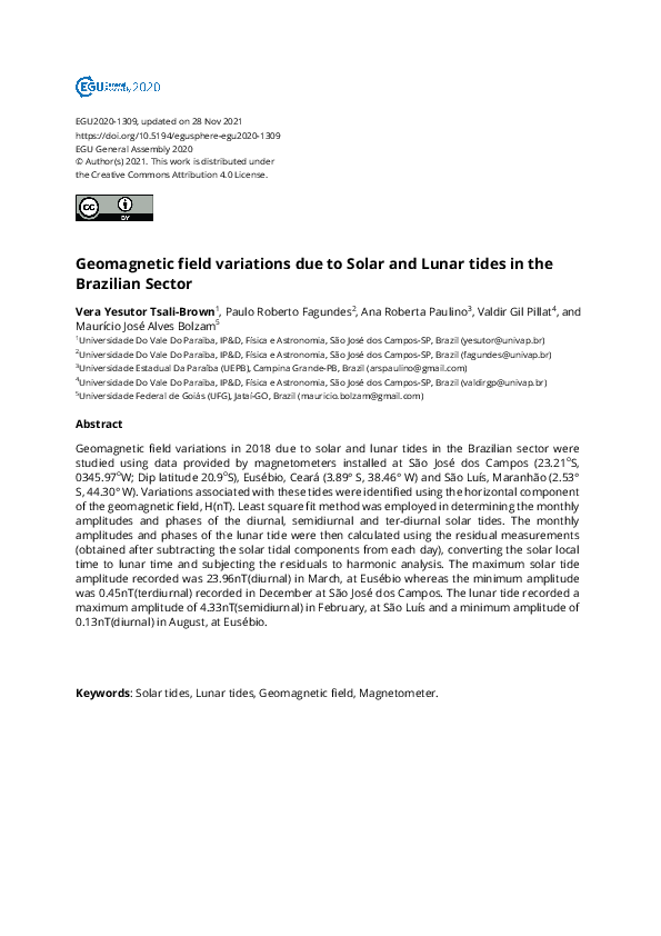 (PDF) Geomagnetic field variations due to Solar and Lunar tides in the ...