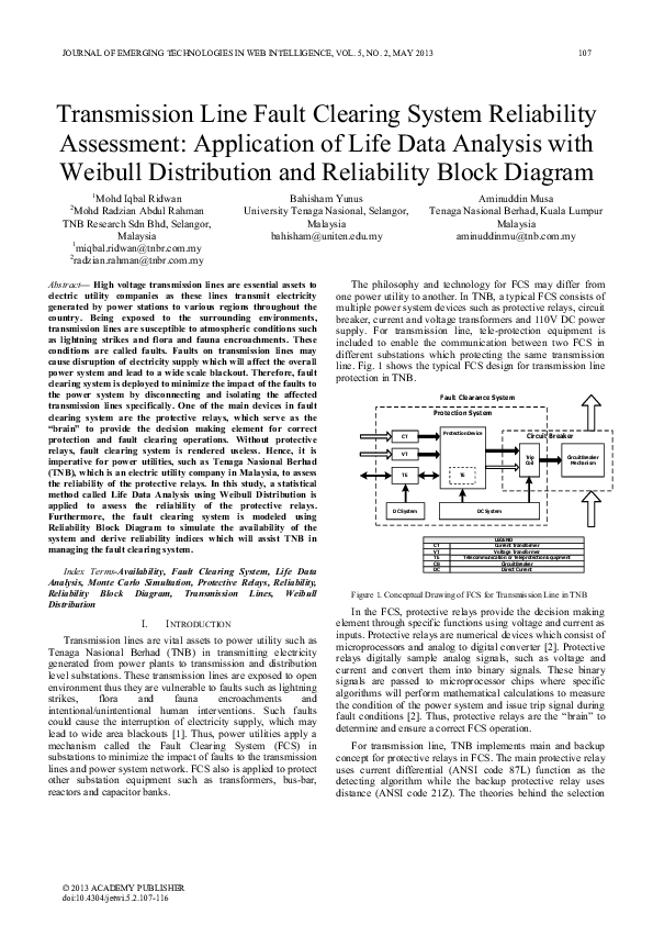 (PDF) Transmission Line Fault Clearing System Reliability Assessment ...