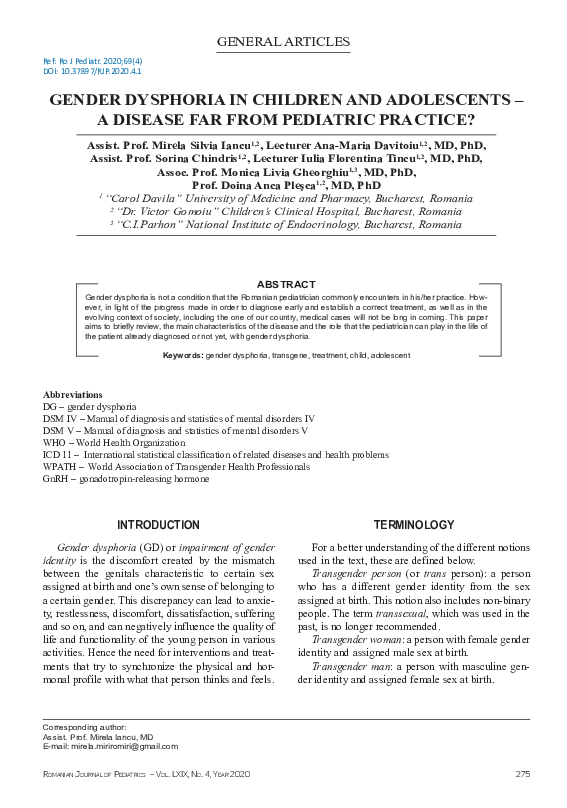 (PDF) Gender dysphoria in children and adolescents – a disease far from ...