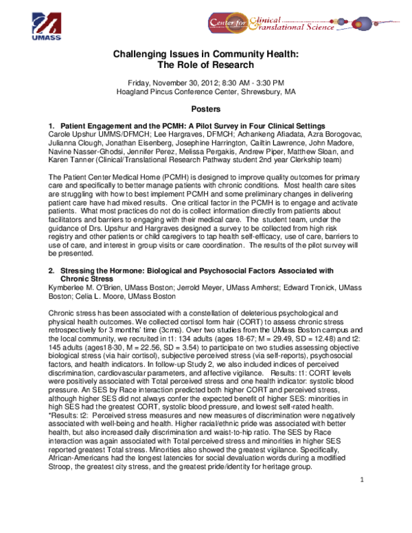 (PDF) Patient Engagement and the PCMH : A Pilot Survey in Four Clinical ...