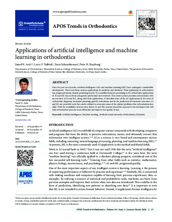(PDF) Applications of artificial intelligence and machine learning in ...