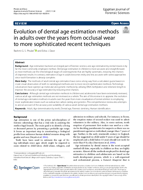 (PDF) Evolution of dental age estimation methods in adults over the ...