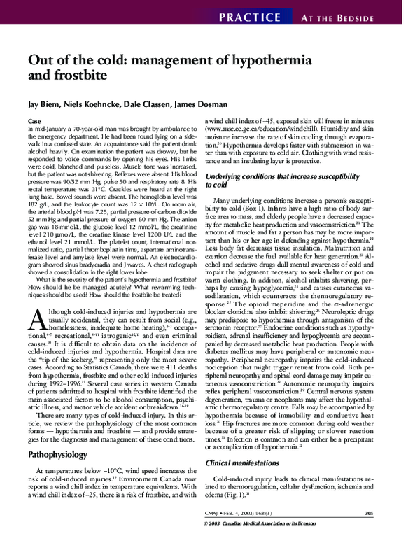 (PDF) Out of the cold: management of hypothermia and frostbite