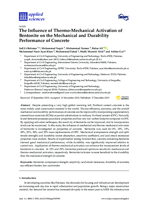 (PDF) The Influence of Thermo-Mechanical Activation of Bentonite on the ...