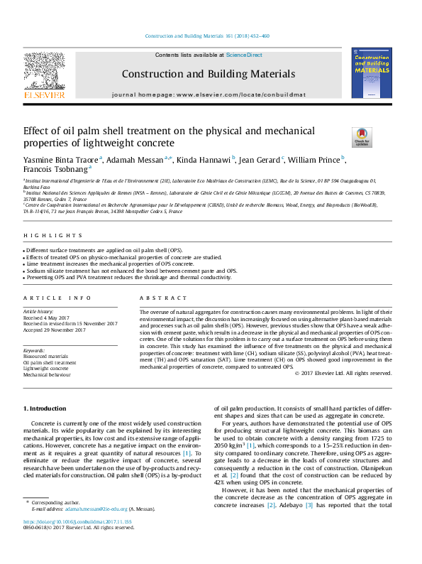 (PDF) Effect of oil palm shell treatment on the physical and mechanical ...