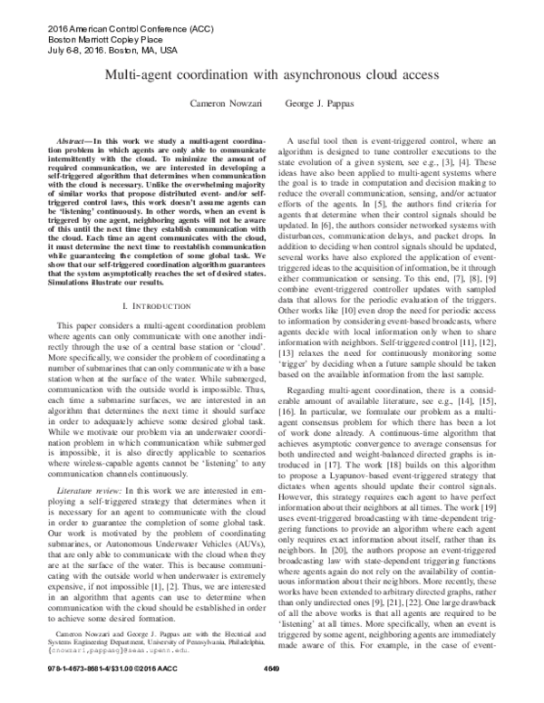 (PDF) Multi-agent coordination with asynchronous cloud access