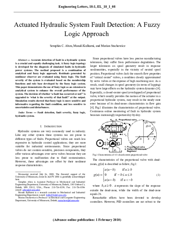 (PDF) Actuated Hydraulic System Fault Detection: A Fuzzy Logic Approach