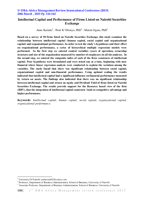 (PDF) Intellectual Capital and Performance of Firms Listed on Nairobi ...