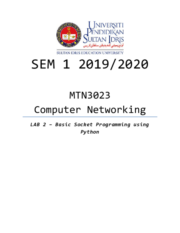 (DOC) MTN3023 A192 Lab Sheet 2 Socket Programming