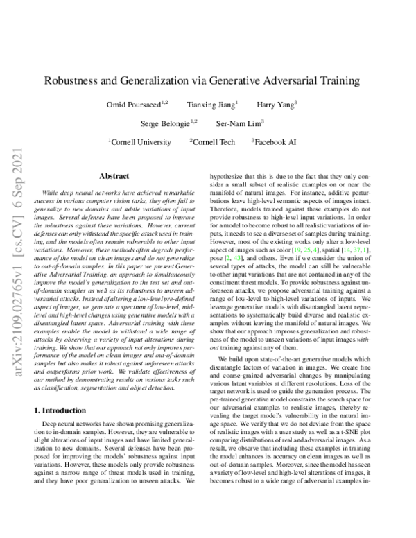 (PDF) Robustness and Generalization via Generative Adversarial Training