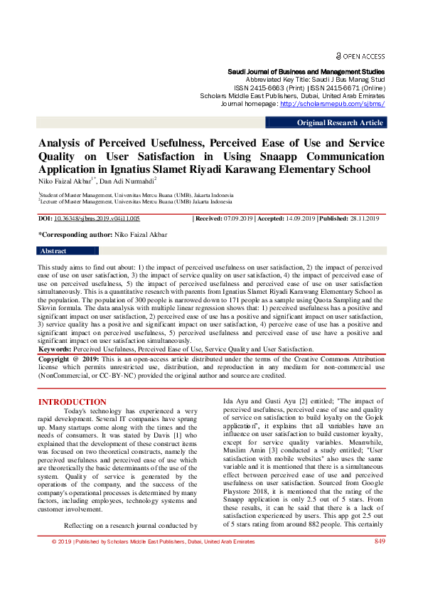 (PDF) Analysis of Perceived Usefulness, Perceived Ease of Use and ...