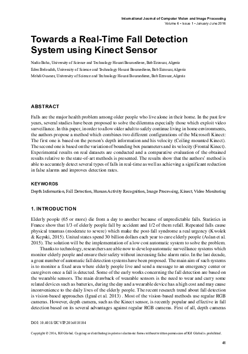 (PDF) Towards a Real-Time Fall Detection System using Kinect Sensor