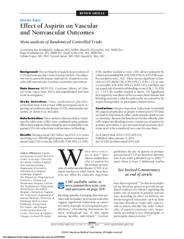 (PDF) Effect of Aspirin on Vascular and Nonvascular Outcomes