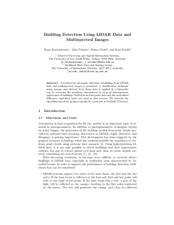 (PDF) Building detection using LIDAR data and multispectral images
