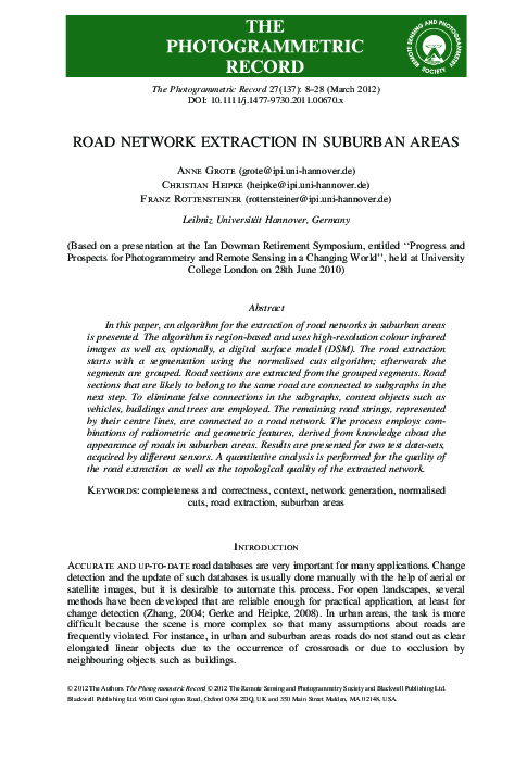 (PDF) Road Network Extraction in Suburban Areas