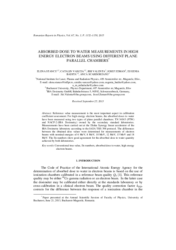(PDF) Absorbed dose to water measurements in high energy electron beams ...
