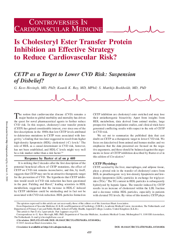 (PDF) Is Cholesteryl Ester Transfer Protein Inhibition an Effective ...