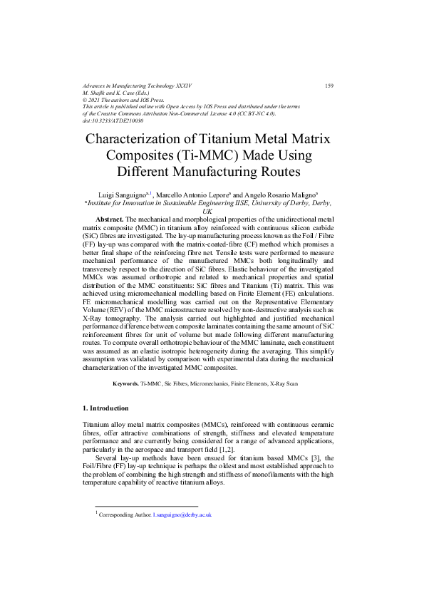 (PDF) Characterization of Titanium Metal Matrix Composites (Ti-MMC ...
