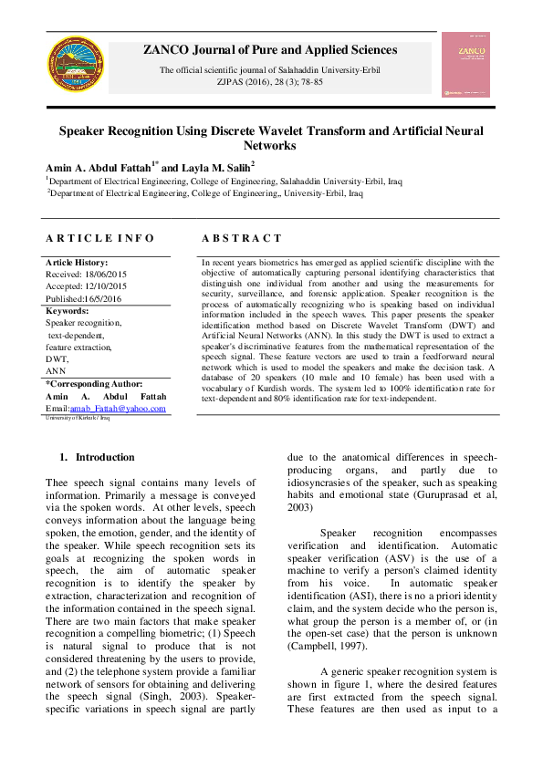 (PDF) Speaker Recognition Using Discrete Wavelet Transform and ...