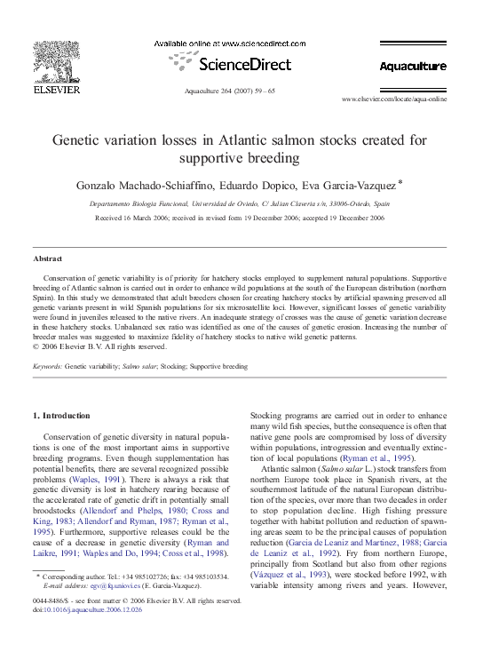 (PDF) Genetic variation losses in Atlantic salmon stocks created for ...