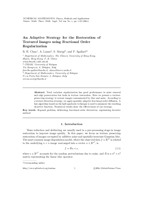 (PDF) An Adaptive Strategy for the Restoration of Textured Images using ...