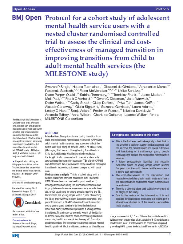 (PDF) Protocol for a cohort study of adolescent mental health service ...