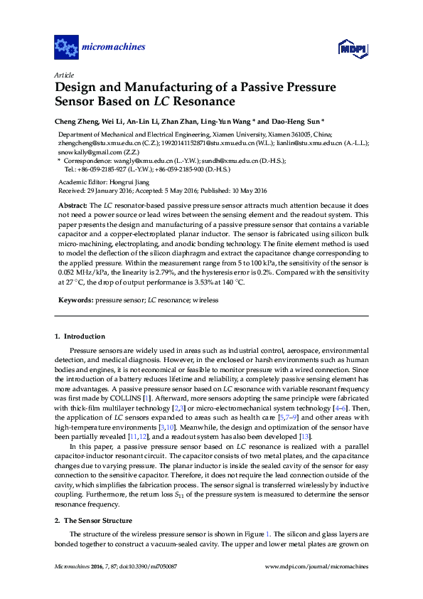 (PDF) Design and Manufacturing of a Passive Pressure Sensor Based on LC ...
