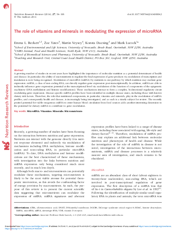 (PDF) The role of vitamins and minerals in modulating the expression of ...