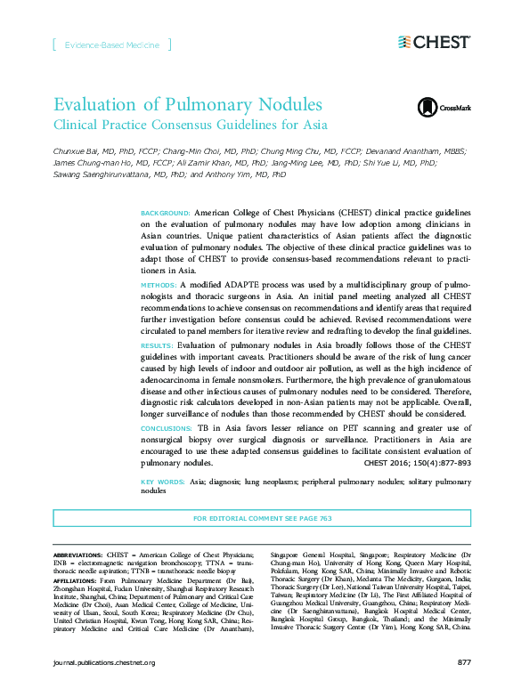 (PDF) Evaluation of pulmonary nodules: clinical practice consensus ...