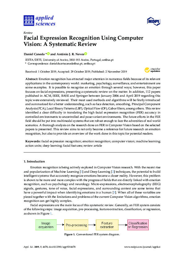 (PDF) Facial Expression Recognition Using Computer Vision: A Systematic ...