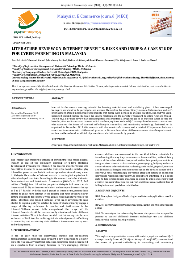 (PDF) Literature Review on Internet Benefits, Risks and Issues: A Case ...
