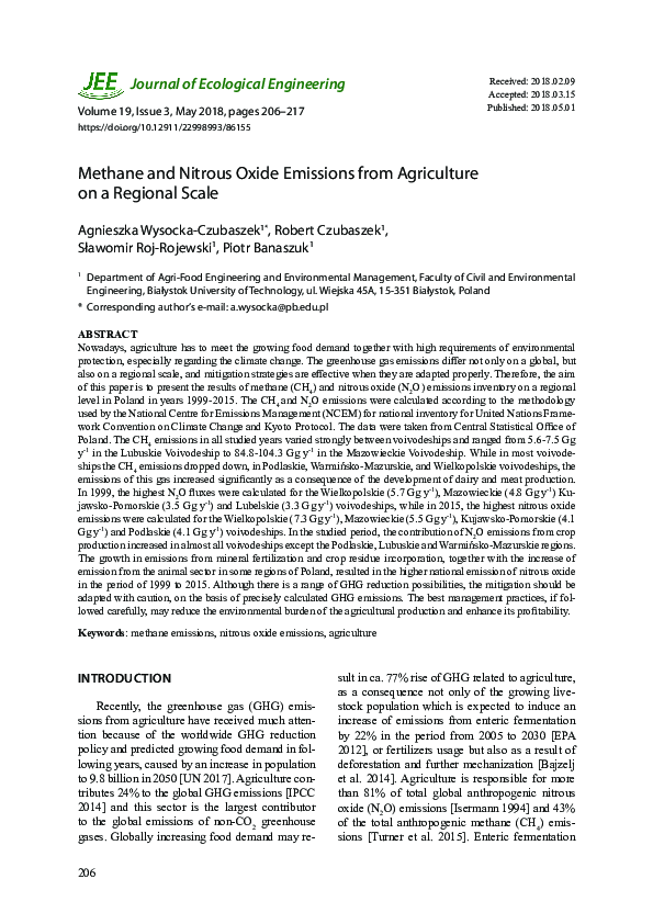 (PDF) Methane and nitrous oxide emissions from agriculture in the ...