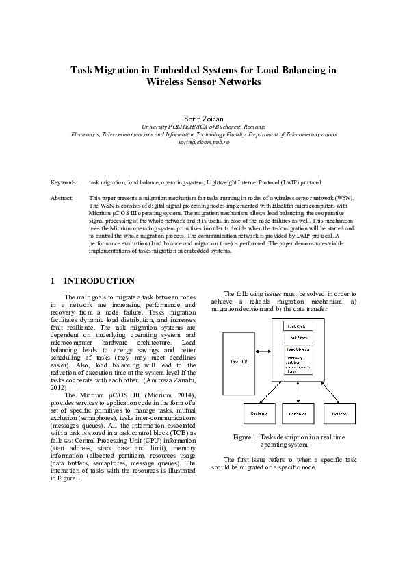 (PDF) Task Migration in Embedded Systems for Load Balancing in Wireless ...