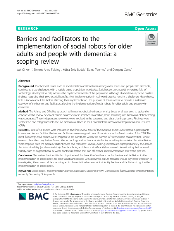 (PDF) Barriers and facilitators to the implementation of social robots ...
