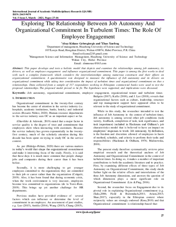 (PDF) Exploring The Relationship Between Job Autonomy And ...