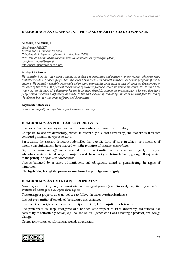 (PDF) Democracy as consensus? The case of artificial consensus