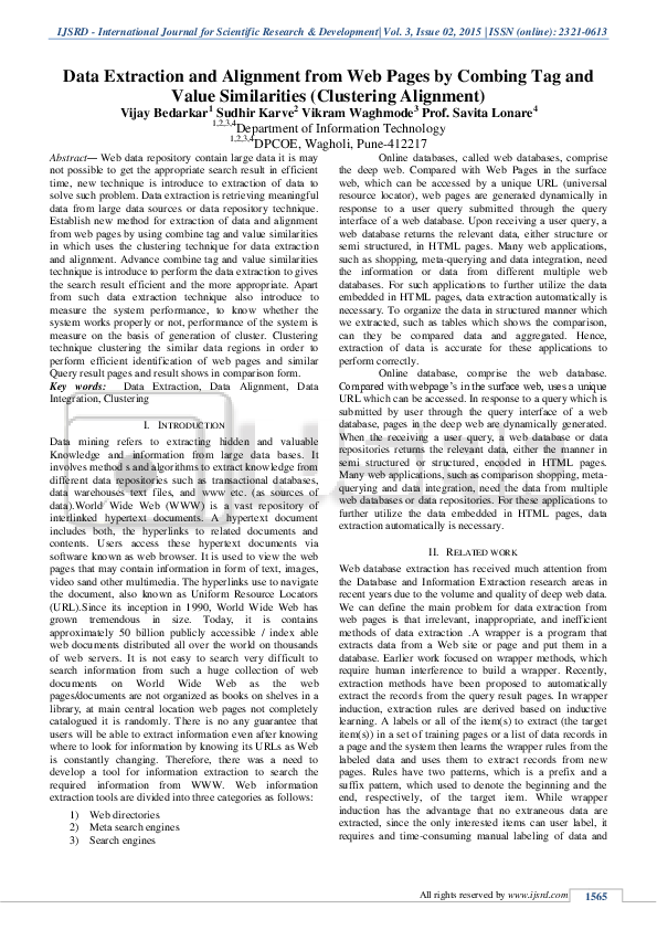 (PDF) Data Extraction and Alignment from Web Pages by Combing Tag and ...