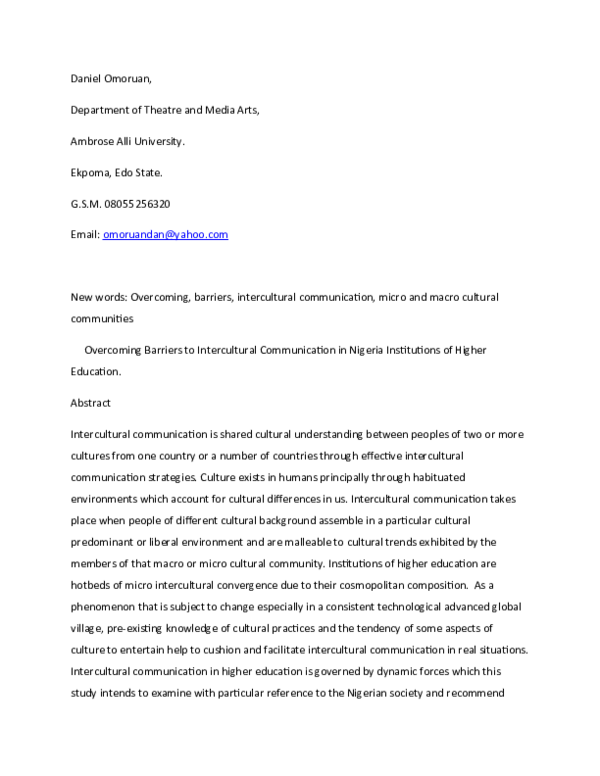 (DOC) Overcoming Barriers to Intercultural Communication in Nigeria ...
