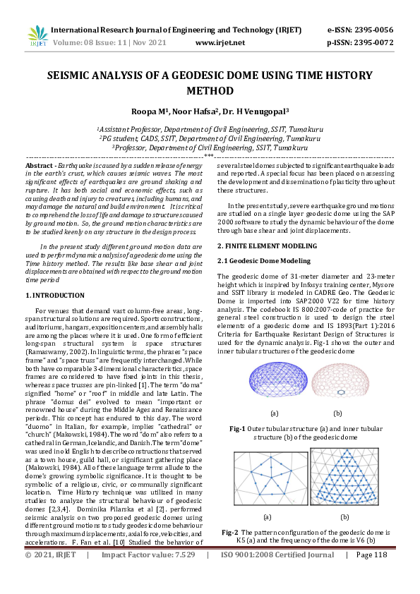  PDF IRJET SEISMIC ANALYSIS OF A GEODESIC DOME USING TIME HISTORY 